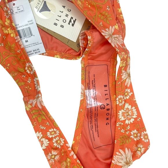 NWT Billabong In Dream Space Hike Pant Orange Floral Bikini Bottoms Women’s Sz M - Picture 5 of 6